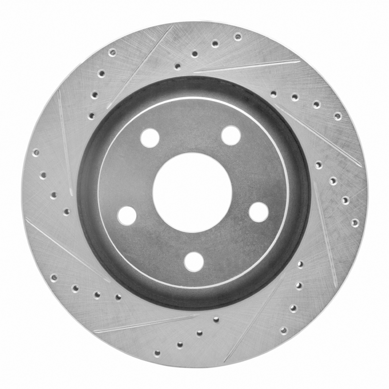 Jeep Wrangler Brake Rotor (1) - Front Left - R1 Concepts - Drilled & Slotted - Silver - `12-`18